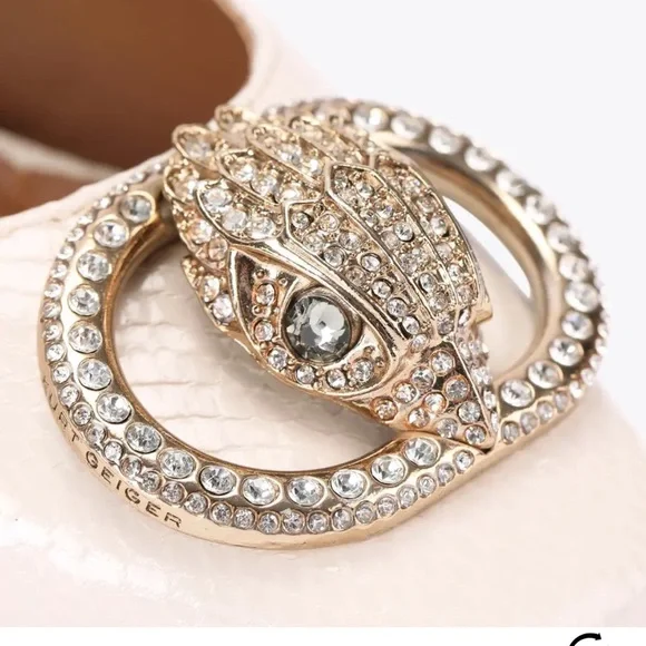 Cream Slingback Heels with Embellished Block Heel - Picture 5 of 10